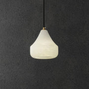 Alabaster Hat Pendant Light Over Nightstand