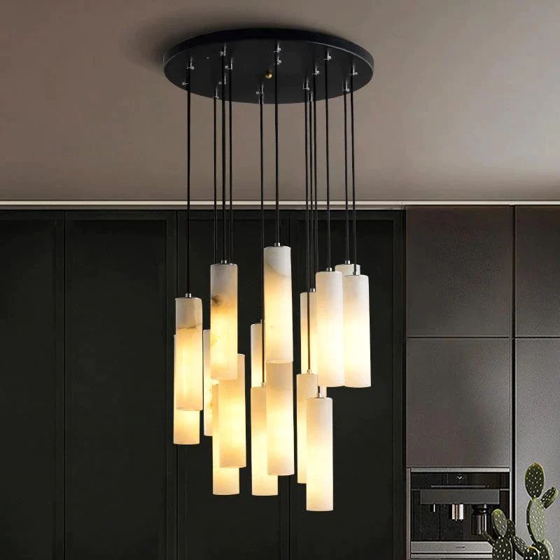 Alabaster Modern Cylindrical Round Chandelier