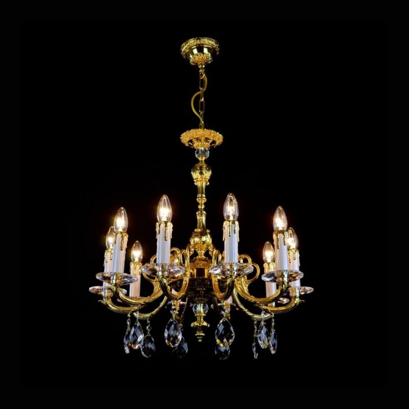 Classical Vera 10 Light Brass Crystal Glass Chandelier