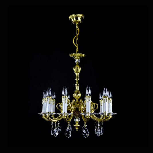Classical Vera 10 Light Brass Crystal Glass Chandelier