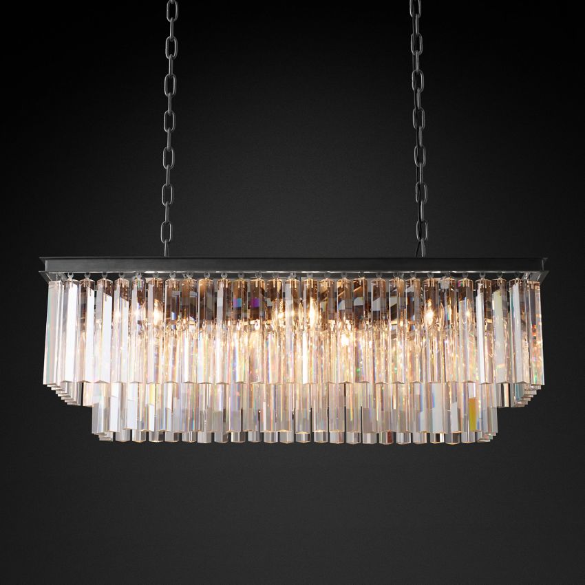 French Classicm Rectangular Chandelier 40",1920s Odeon Chandelier Chandelier For Dining Room