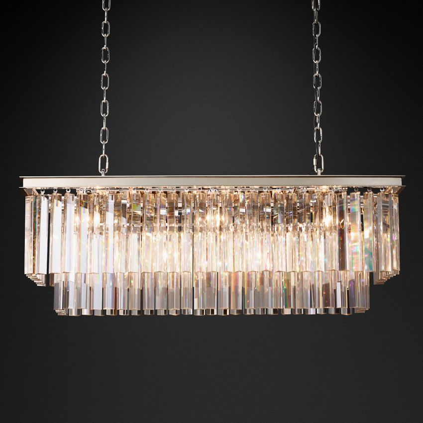 French Classicm Rectangular Chandelier 40",1920s Odeon Chandelier Chandelier For Dining Room