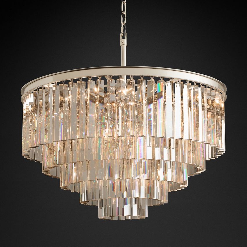 French Classicm Round Chandelier 32",1920s Odeon Chandelier For Bedroom