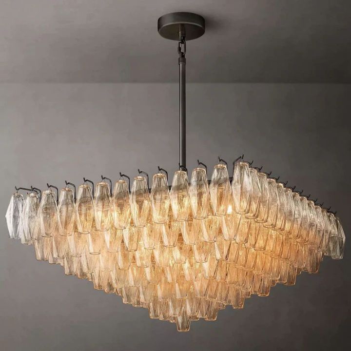 Italian Clear Glass Square Chandelier 32"