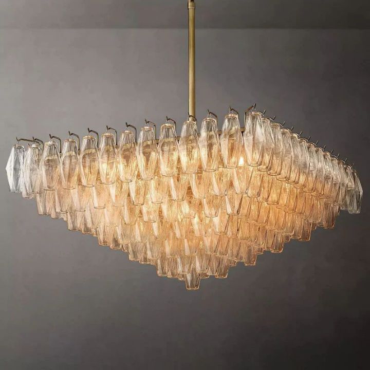 Italian Clear Glass Square Chandelier 32"