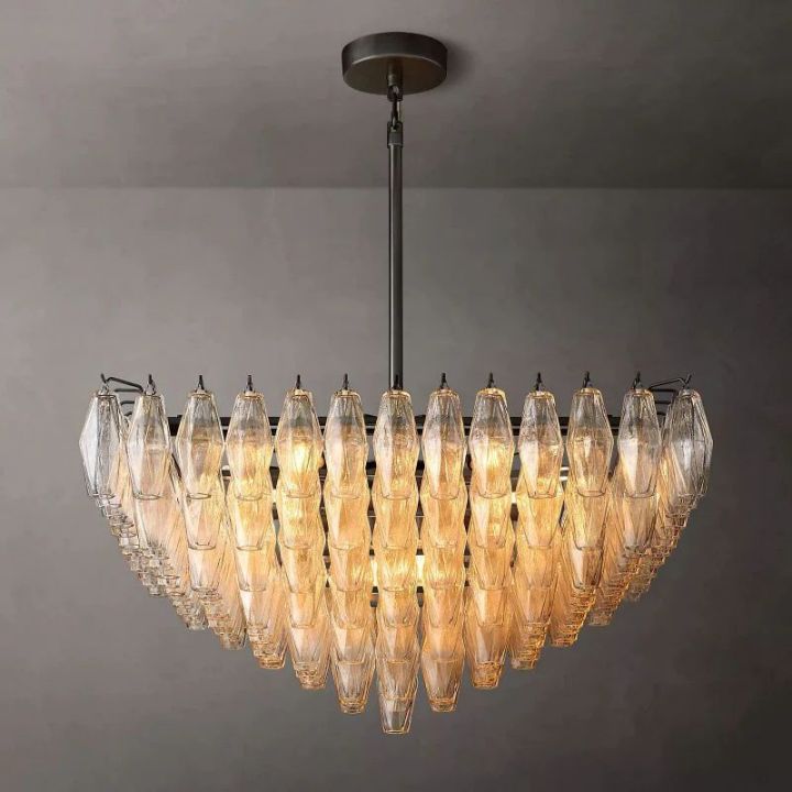 Italian Clear Glass Square Chandelier 32"