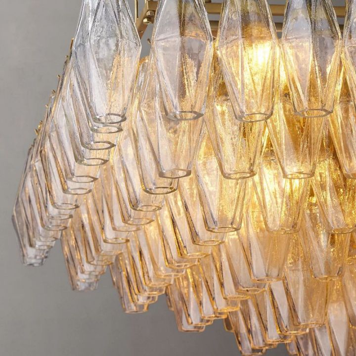Italian Clear Glass Tiered Rectangular Chandelier 74"