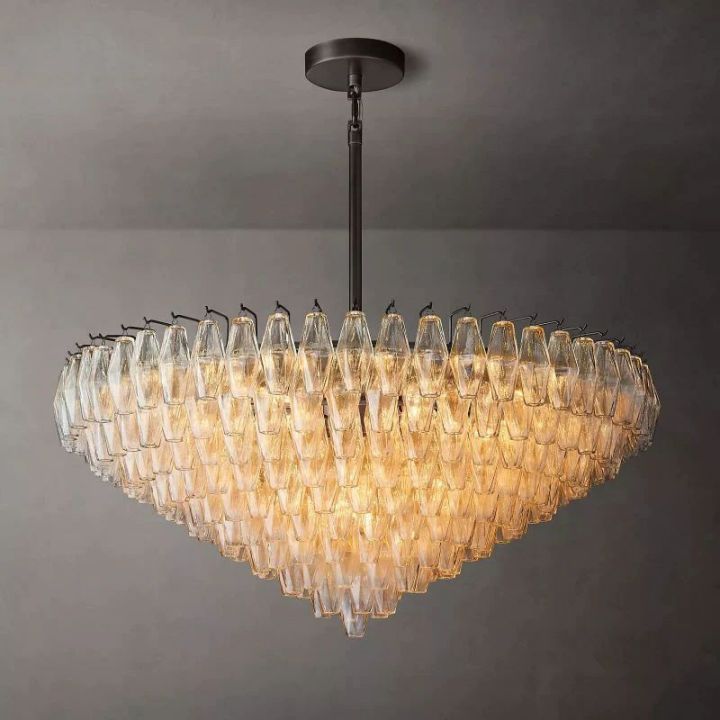 Italian Clear Glass Tiered Round Chandelier 47"
