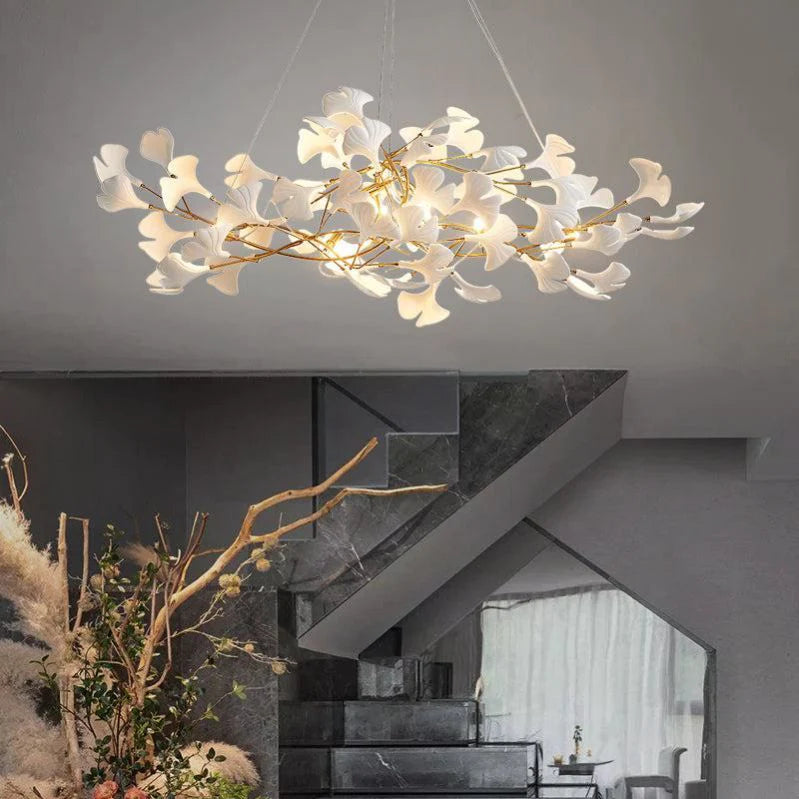 Ceramic Gingko Linear Branch Chandelier