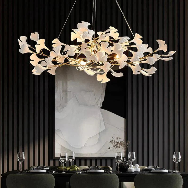 Ceramic Gingko Linear Branch Chandelier