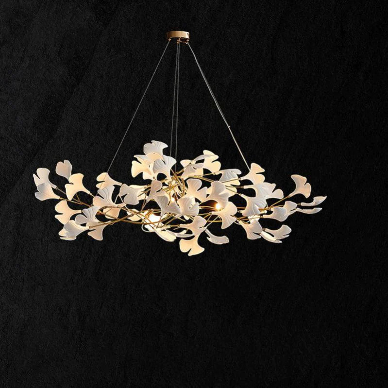 Ceramic Gingko Linear Branch Chandelier