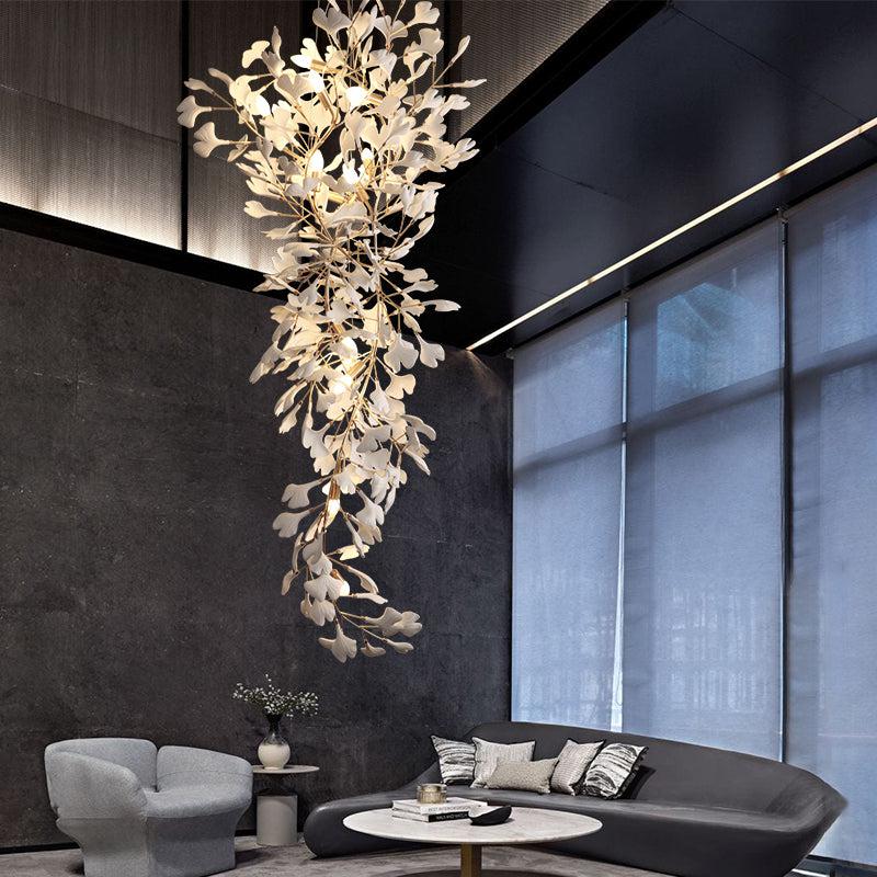 Ceramic Ginkgo Spiral Linear Chandelier