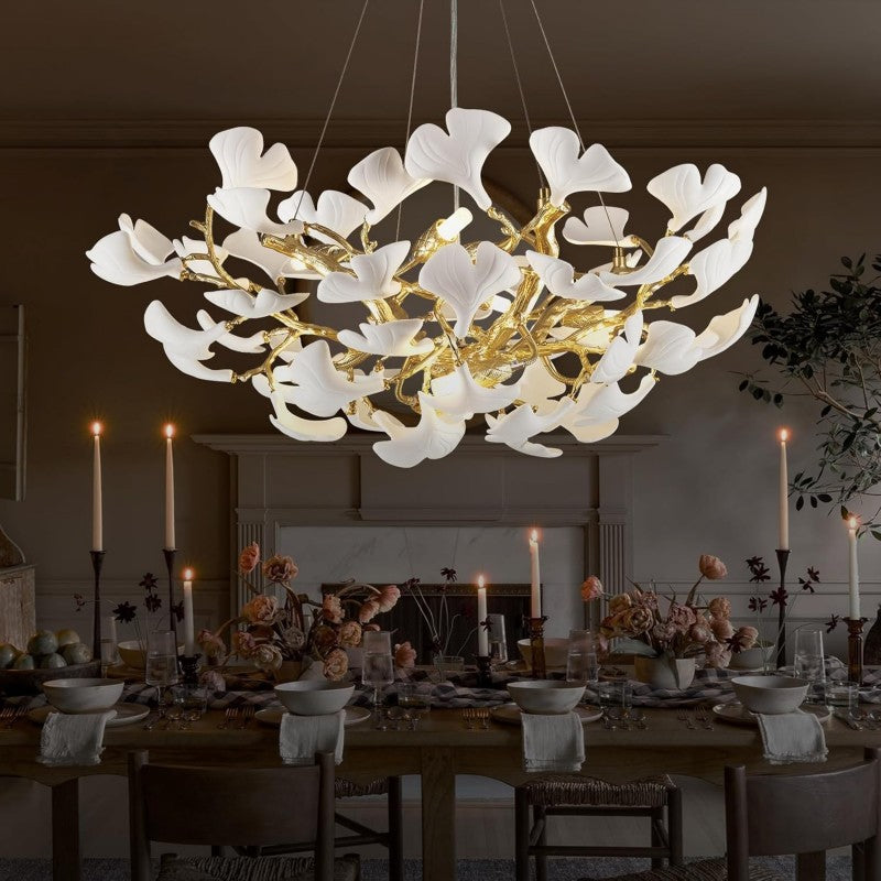 Modern Ginkgo Gold Tree Branches Chandelier