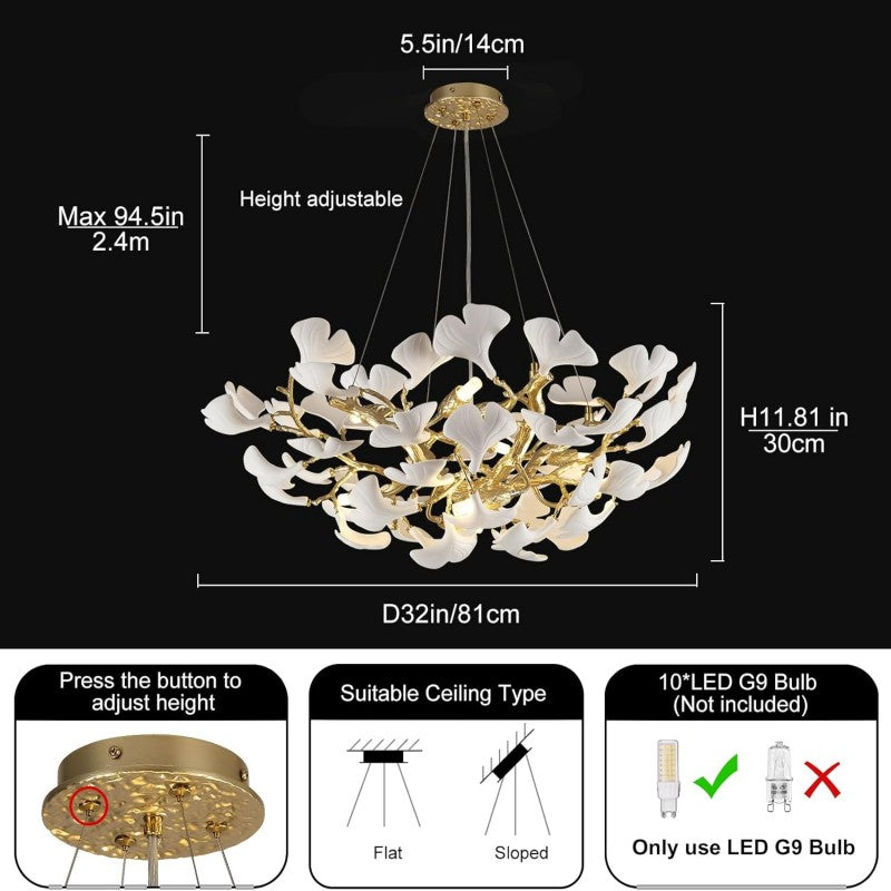 Modern Ginkgo Gold Tree Branches Chandelier