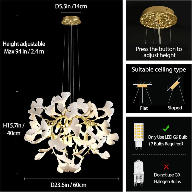 Modern Ginkgo Gold Tree Branches Chandelier