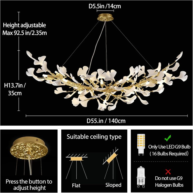 Modern Ginkgo Gold Tree Branches Chandelier