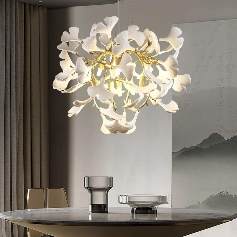 Modern Ginkgo Gold Tree Branches Chandelier