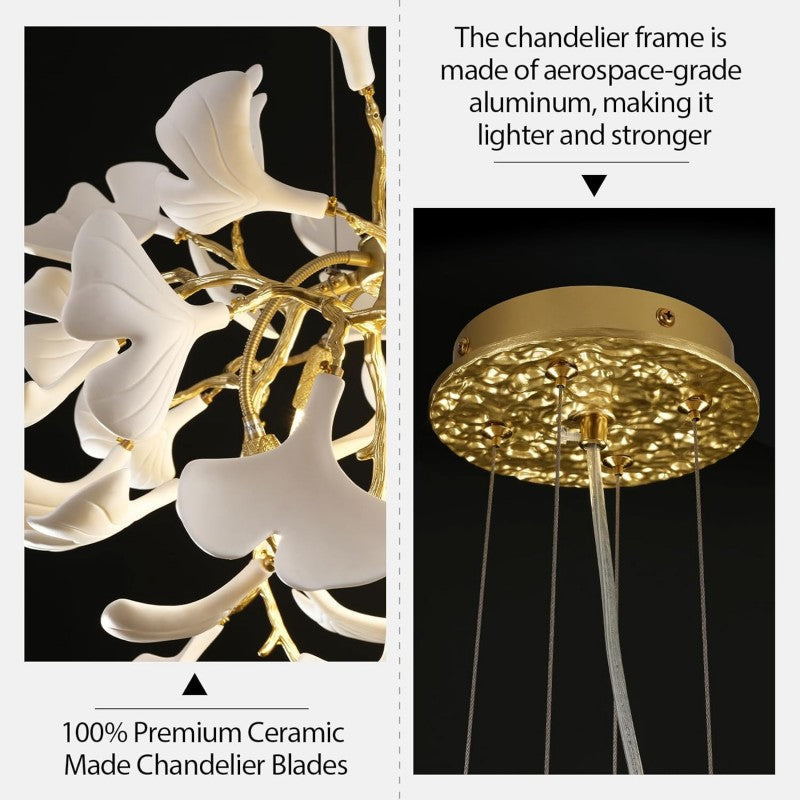 Modern Ginkgo Gold Tree Branches Chandelier