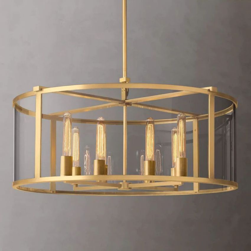 Beckman Glass Lantern Modern Round Chandelier 33"