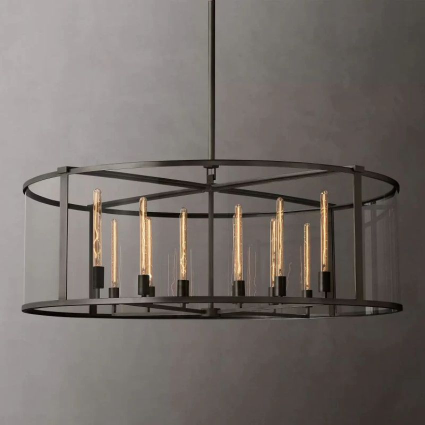 Beckman Glass Lantern Modern Round Chandelier 55"