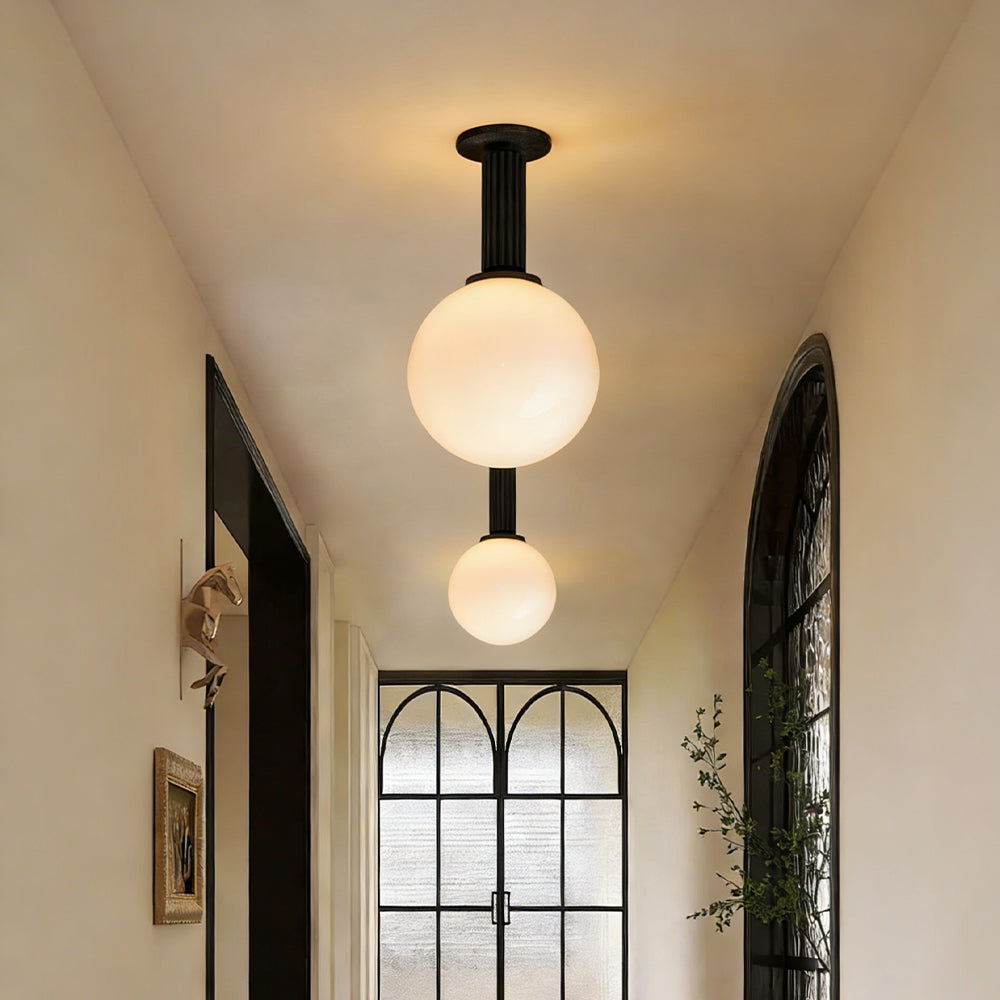 Merlyn Ribbed Black Sphere Glass Flushmount