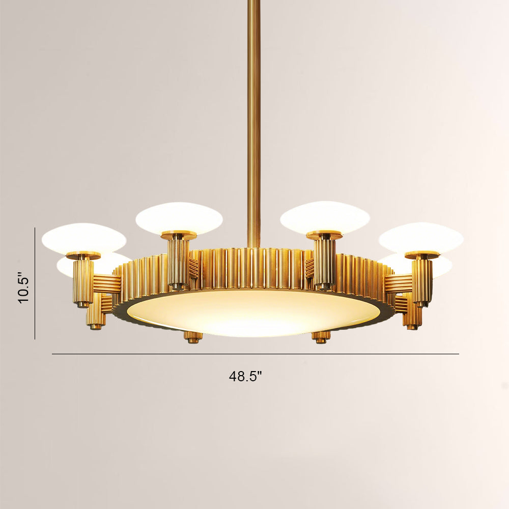 Merlyn Ribbed Brass Opal Glass Chandelier