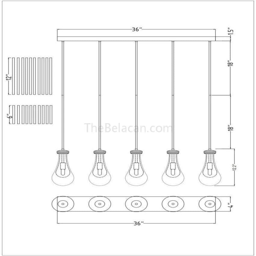 Raindrops 5-Light Rod Rectangular Chandelier