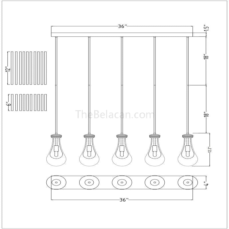 Raindrops 5-Light Rod Rectangular Chandelier