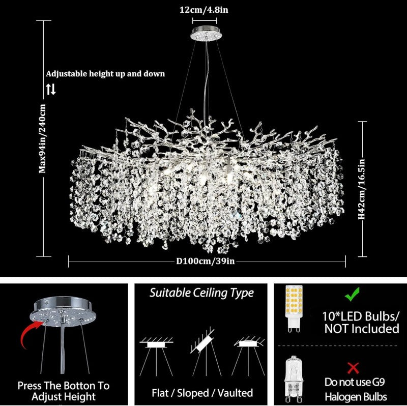 Modern Tree Branch Crystal Chandelier 55"L 30"D 40"D