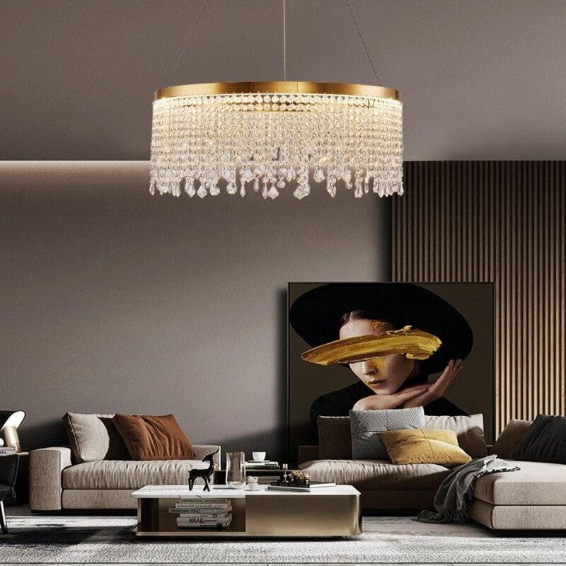 Modern Crystal Tassel Ring Chandelier, Crystal Chandelier in living room
