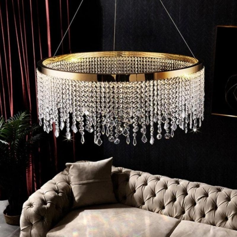 Modern Crystal Tassel Ring Chandelier, Crystal Chandelier in living room