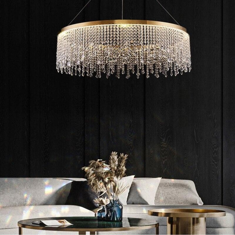 Modern Crystal Tassel Ring Chandelier, Crystal Chandelier in living room