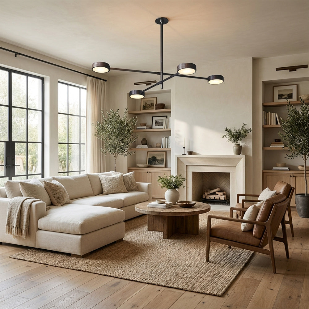 Monterra Cross Arm Wood Grain Disc Chandelier