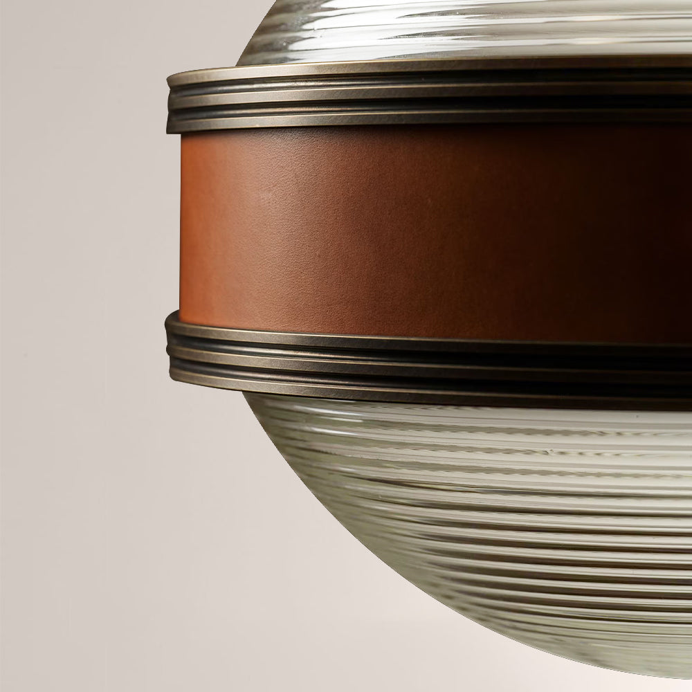 Monterra Leather-Accented Ribbed Glass Sconce