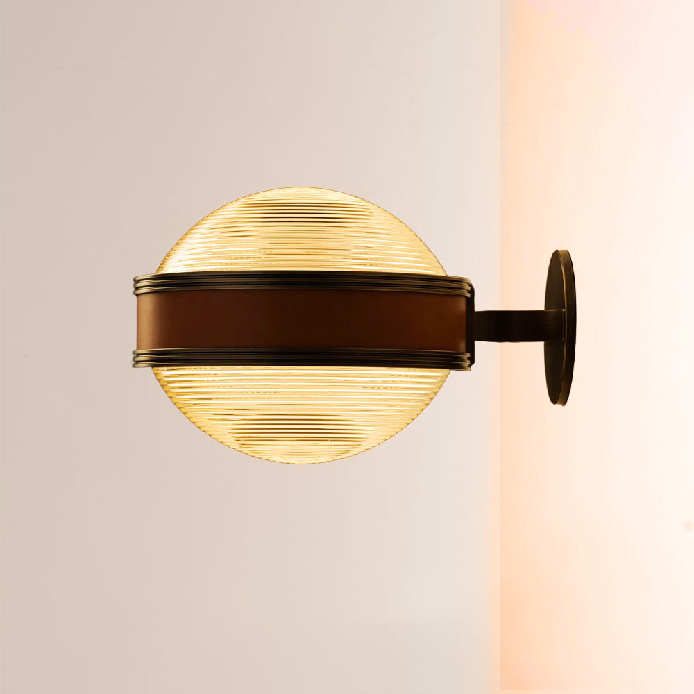 Monterra Leather-Accented Ribbed Glass Sconce