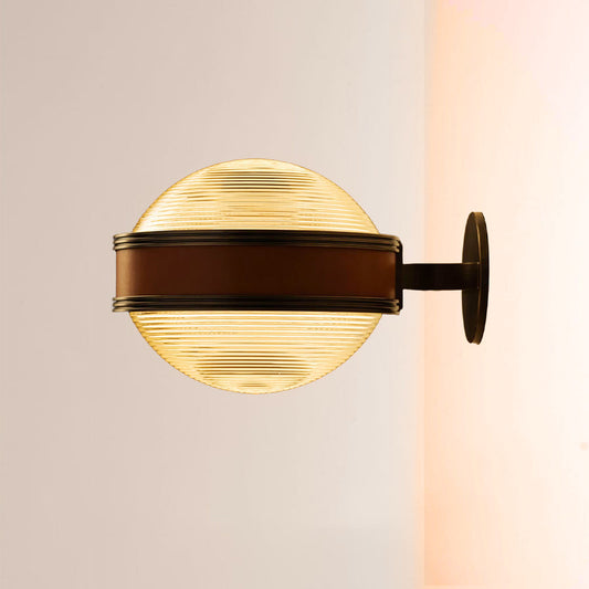 Monterra Leather-Accented Ribbed Glass Sconce