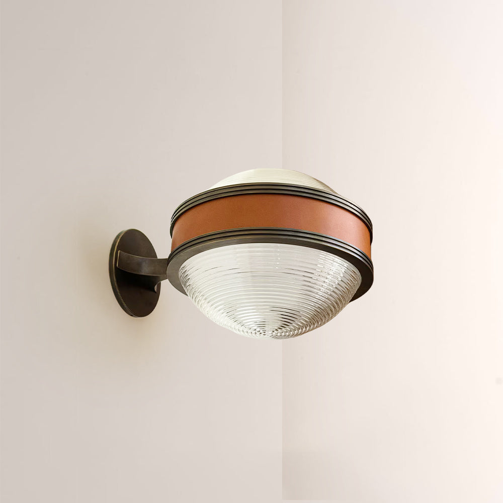 Monterra Leather-Accented Ribbed Glass Sconce