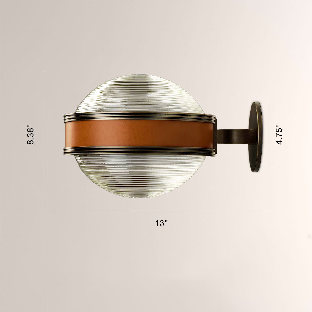 Monterra Leather-Accented Ribbed Glass Sconce