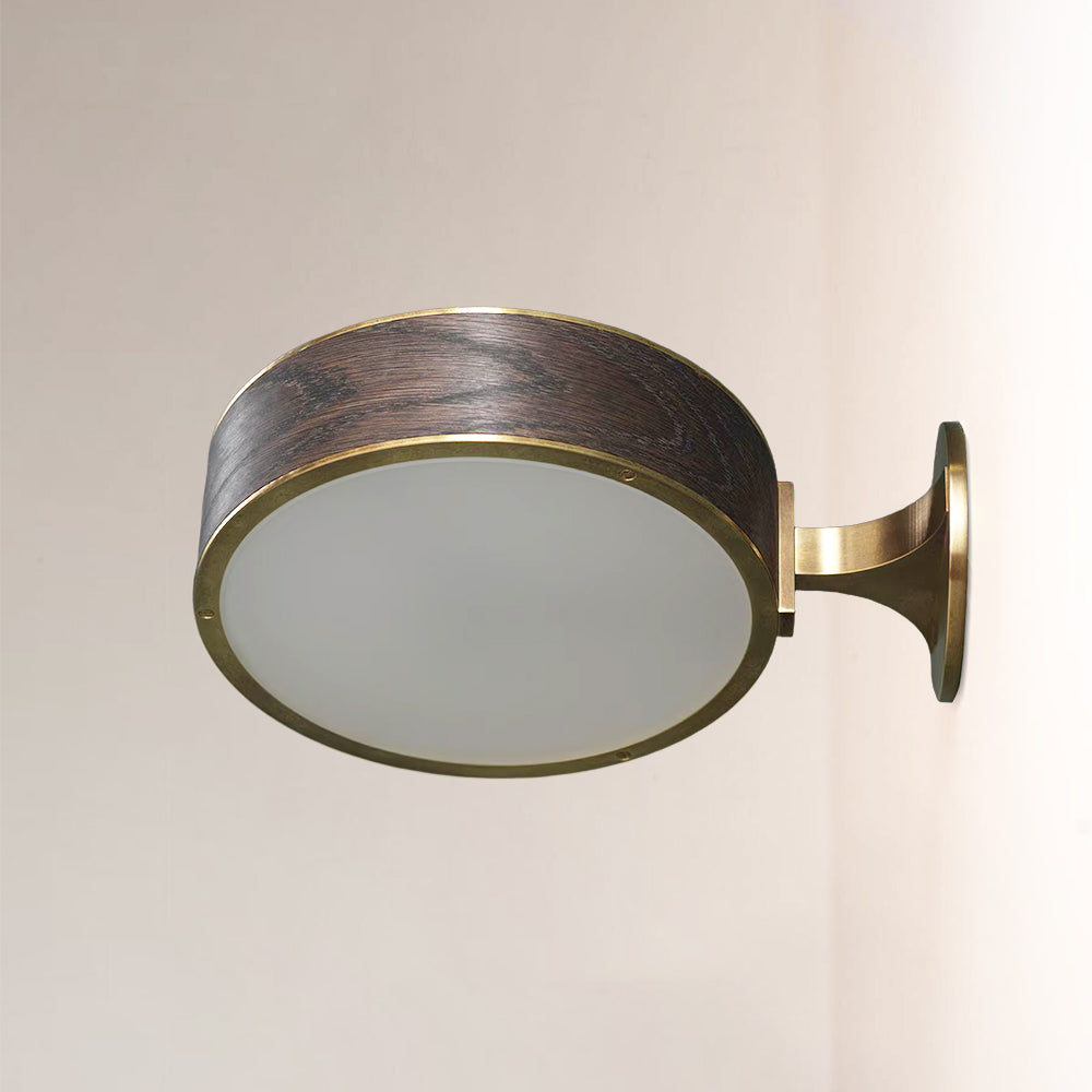 Monterra Wood Grain Brass Drum Wall Sconce