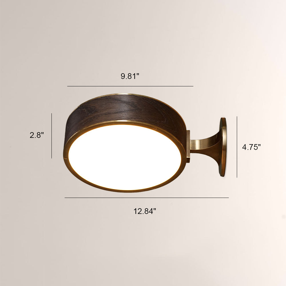 Monterra Wood Grain Brass Drum Wall Sconce
