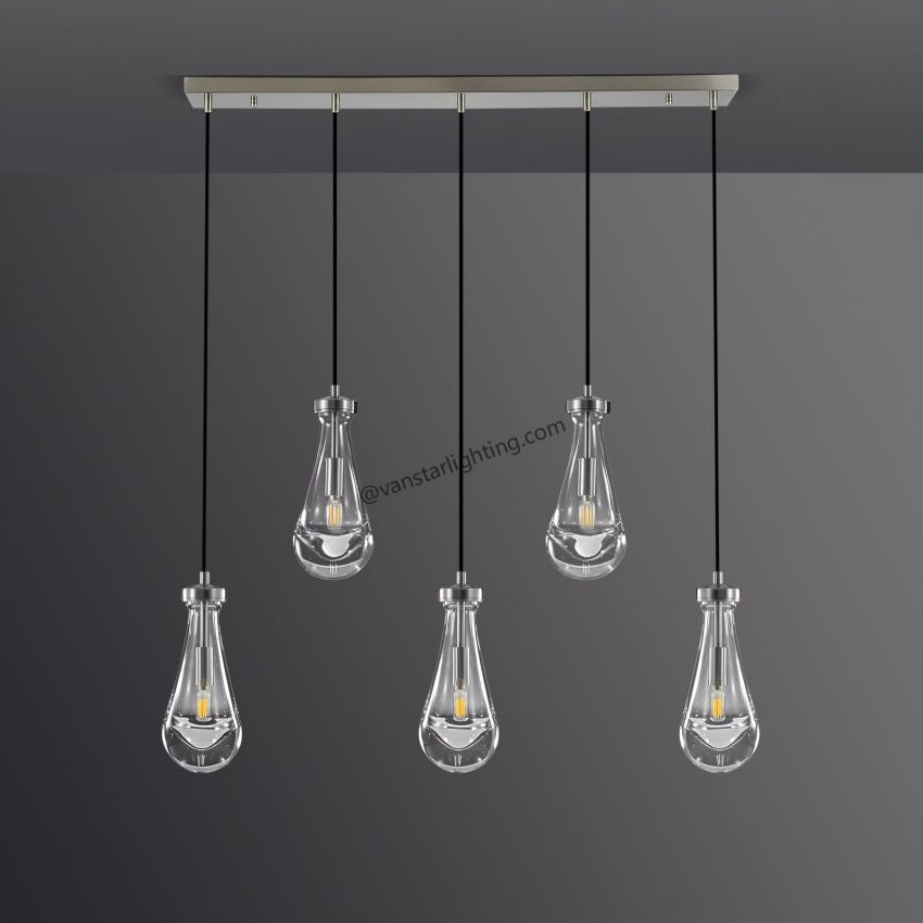 Raindrops 5-Light Cord Rectangular Chandelier