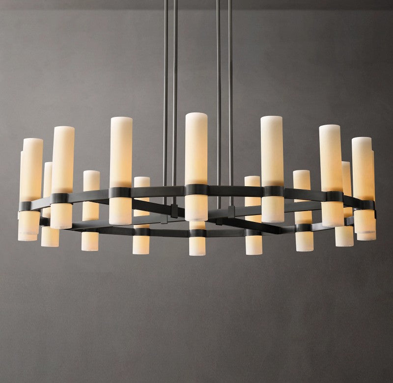 Revalle Round Milk Glass Chandelier 48"