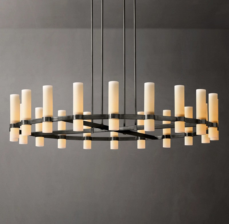 Revalle Round Milk Glass Chandelier 60"