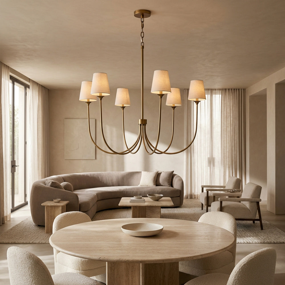 Saylor 6-Light Curved Arm Chandelier with Linen Shades