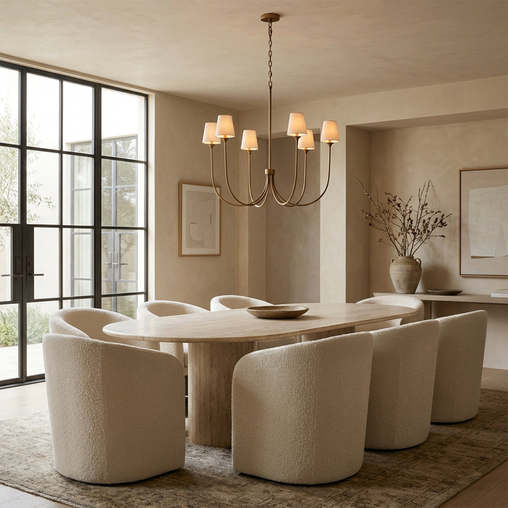 Saylor 6-Light Curved Arm Chandelier with Linen Shades