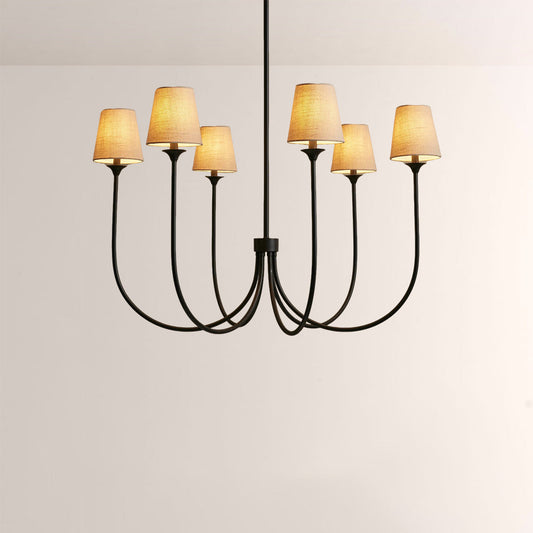 Saylor 6-Light Curved Arm Chandelier with Linen Shades