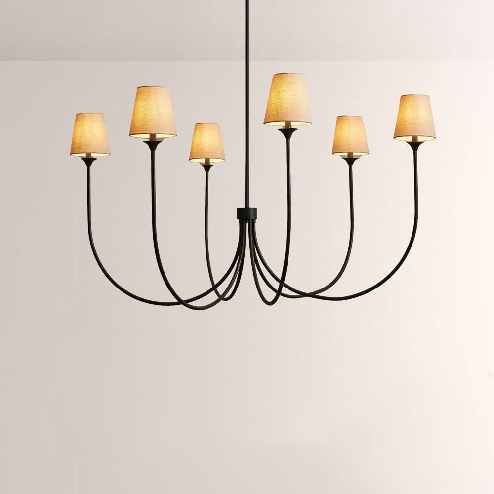 Saylor 6-Light Curved Arm Chandelier with Linen Shades