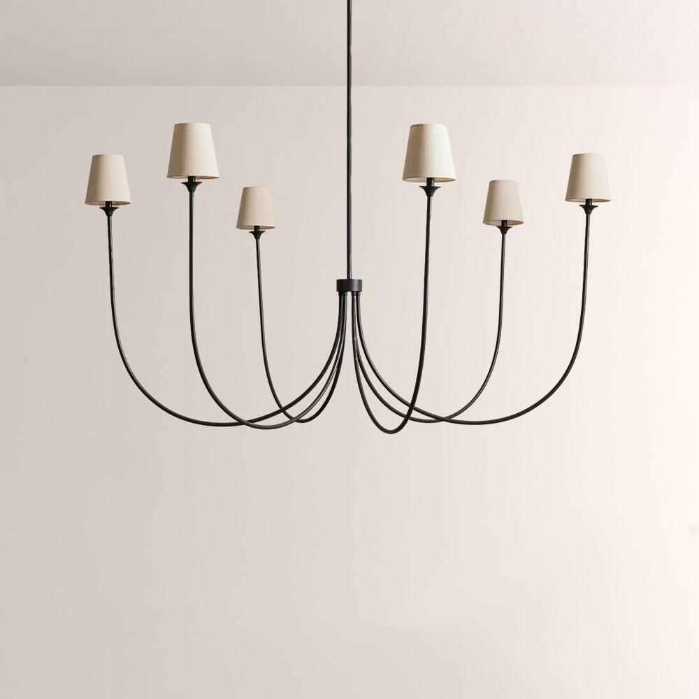 Saylor 6-Light Curved Arm Chandelier with Linen Shades