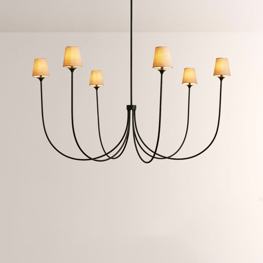 Saylor 6-Light Curved Arm Chandelier with Linen Shades