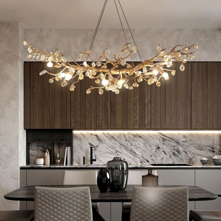 Stone Crystal Brass Dining Room Chandelier